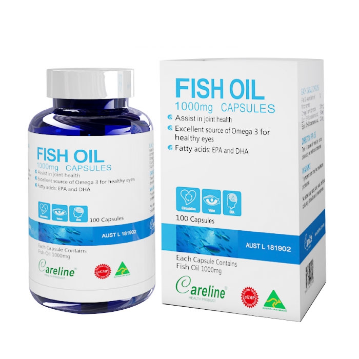 Dầu cá hồi Careline Fish Oil 1000mg - Tăng cường sức khoẻ mắt - Hàng nhập khẩu chính ngạch đủ 2 tem - 100 viên
