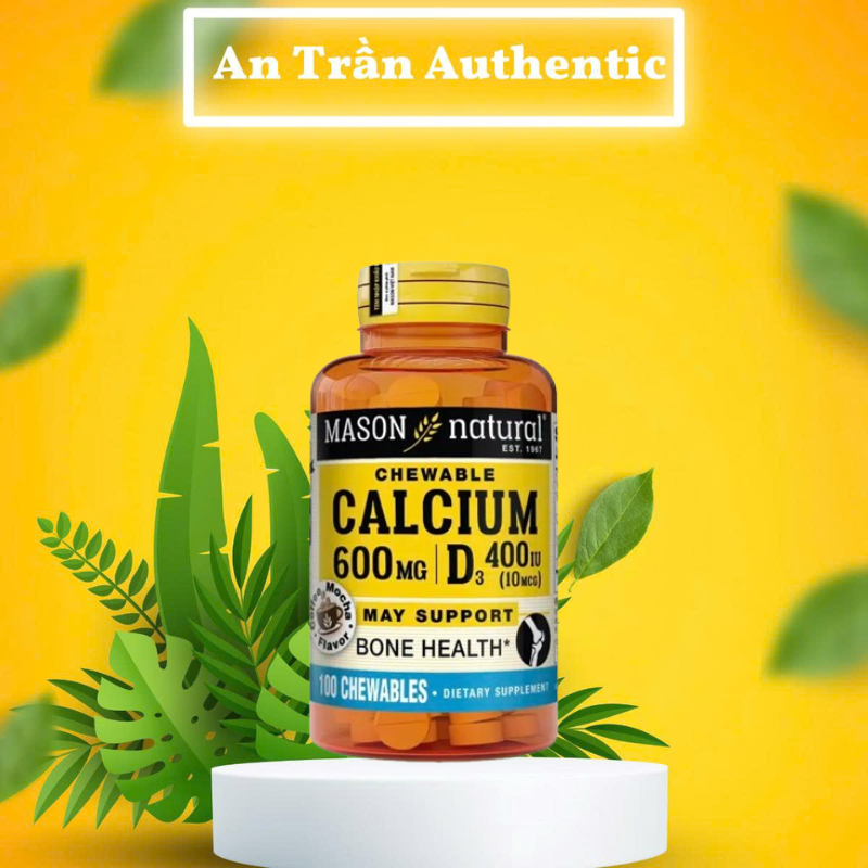 Viên uống Mason Natural Calcium 600mg + D3 - Bổ sung canxi cho cơ thể - Hàng nhập khẩu chính ngạch đủ 2 tem - 100 viên
