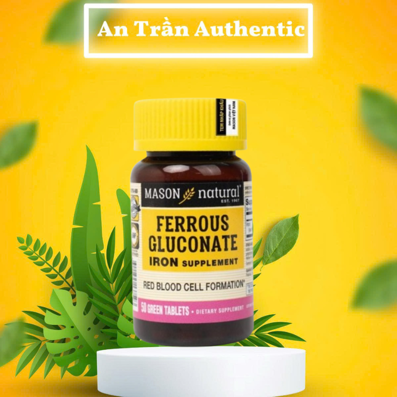 Viên uống Mason Natural Ferrous Gluconate - Sắt hữu cơ cho bà bầu - Hàng nhập khẩu chính ngạch đủ 2 tem - 50 viên