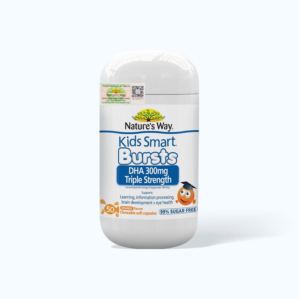 Viên nhai Nature's Way Kids Smart Bursts DHA 300mg Triple Strength - Hỗ trợ phát triển não bộ và thị lực - Hàng nhập khẩu chính ngạch đủ 2 tem (50 viên)