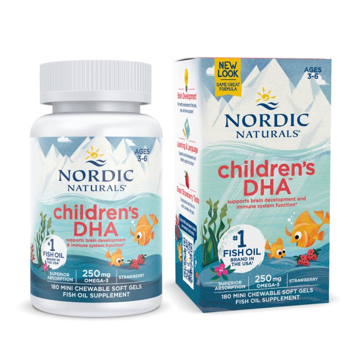 Viên nhai Children DHA Nordic Naturals - Hỗ trợ phát triển trí não & sáng mắt cho bé từ 3y+ Hộp 180 viên vị dâu