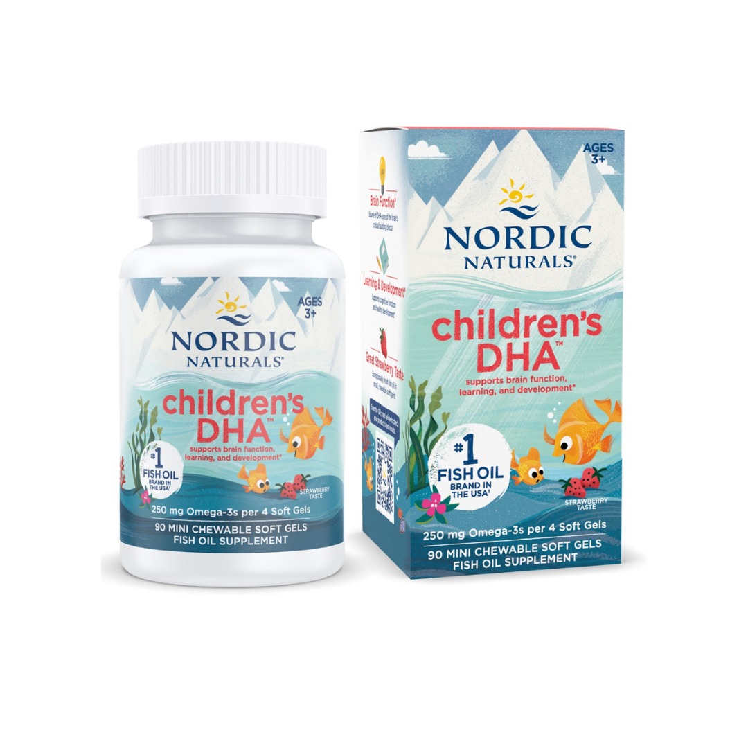Viên nhai Children DHA Nordic Naturals - Hỗ trợ phát triển trí não & sáng mắt cho bé từ 3y+ Hộp 90 viên vị dâu
