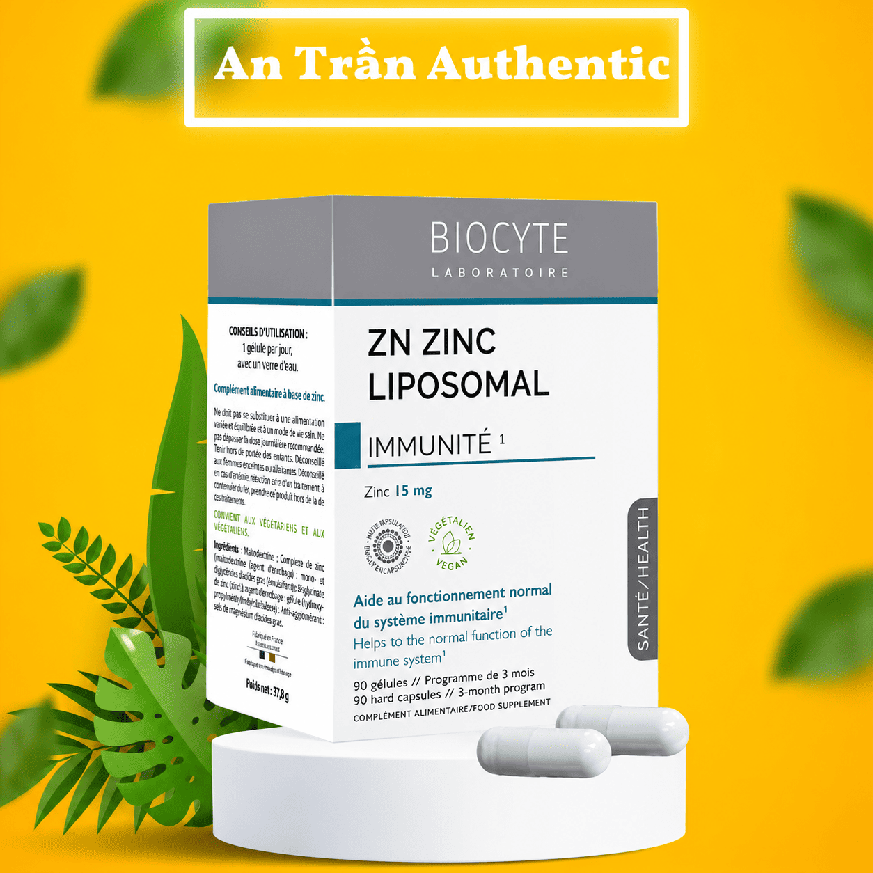 Zn Zinc Liposomal Biocyte – Bổ sung kẽm cho cơ thể, hỗ trợ tăng sức đề kháng - Hàng nhập khẩu chính ngạch đầy đủ tem nhãn - 90 viên
