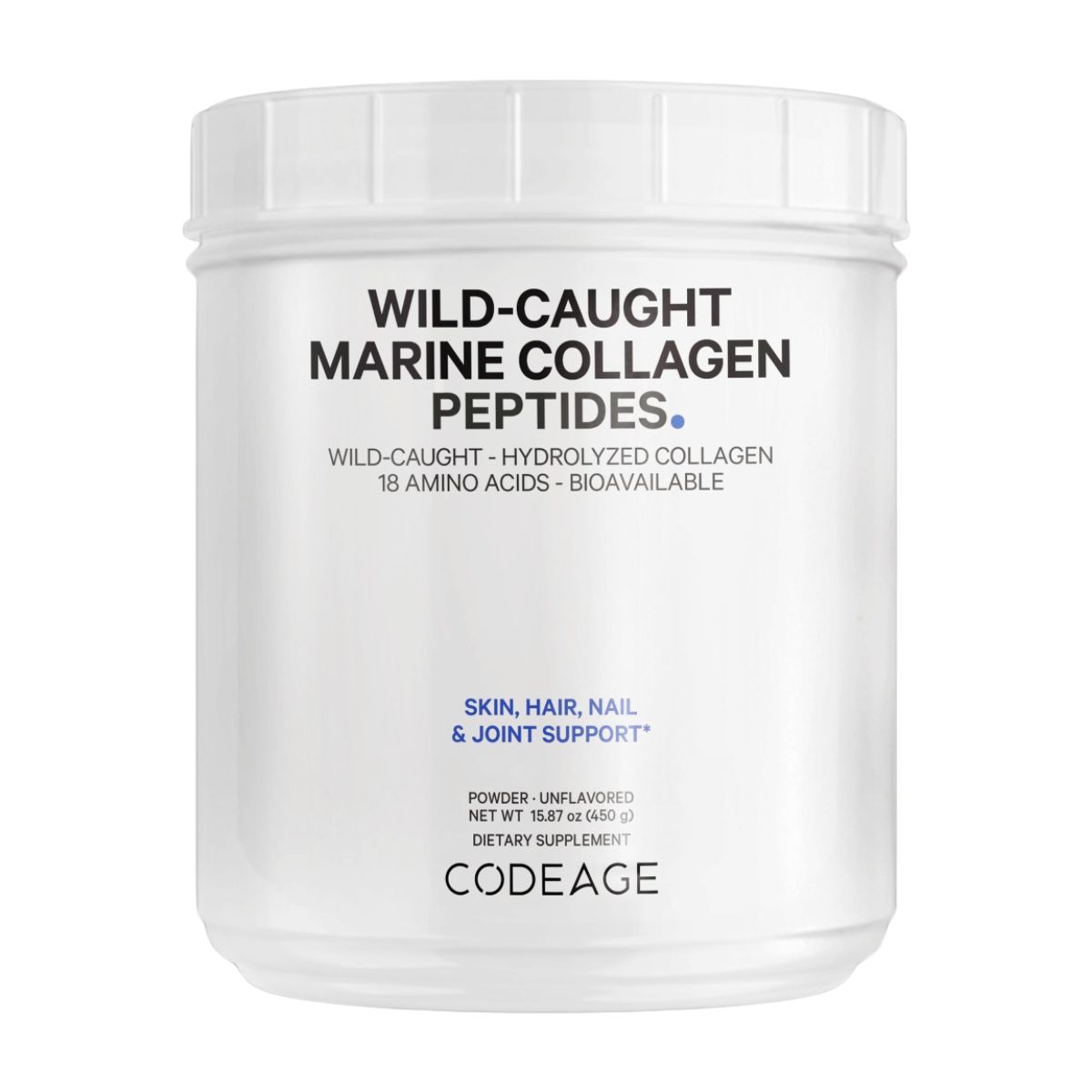 Codeage Marine Collagen Peptides Bột Uống Bổ Sung Collagen Tuýp I và III Hộp 450g - Nhập Khẩu Chính Ngạch Có Tem Phụ Tiếng Việt, Tem Chống Hàng Giả, Tin Nhắn Xác Thực