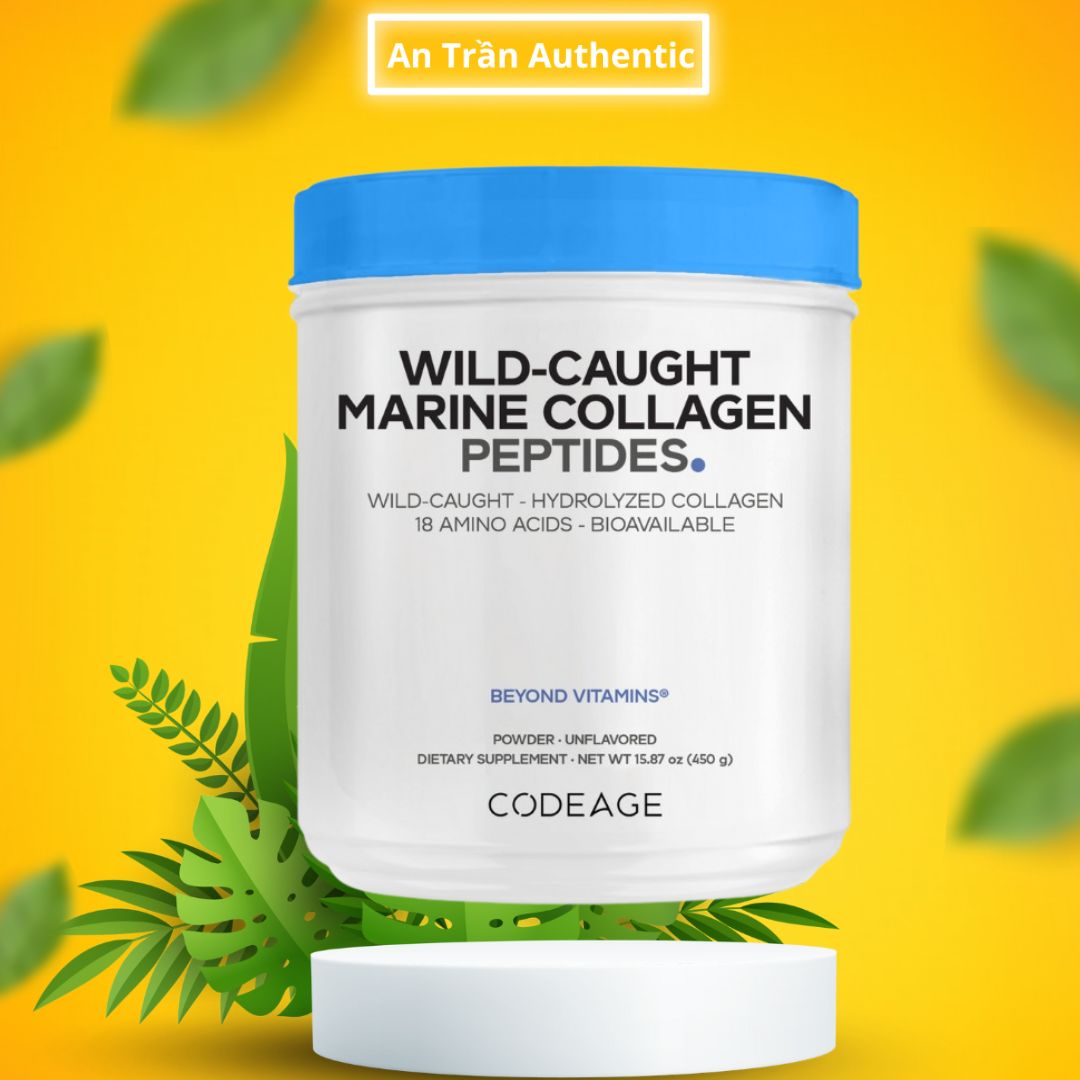 Codeage Marine Collagen Peptides Tuýp I và III Bột Uống Hỗ Trợ Làm Đẹp Da và Sức Khỏe Xương Khớp - Nhập Khẩu Chính Ngạch Đủ 2 Tem - Hộp 450g