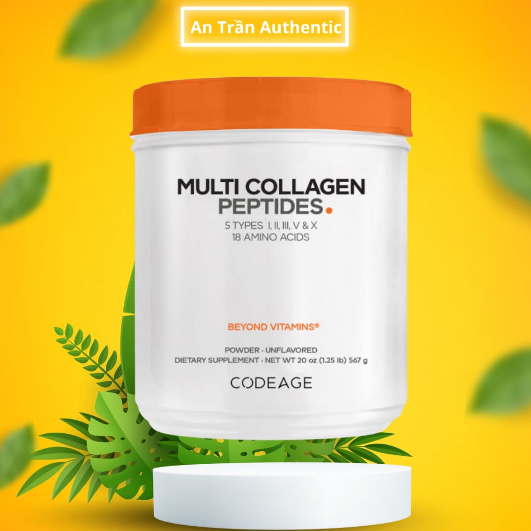Codeage Multi Collagen Peptides Tuýp I,II,III,V,X Bột Uống Hỗ Trợ Làm Đẹp Da, Tóc, Móng, Xương Khớp - Nhập Khẩu Chính Ngạch Đủ 2 Tem - 567g