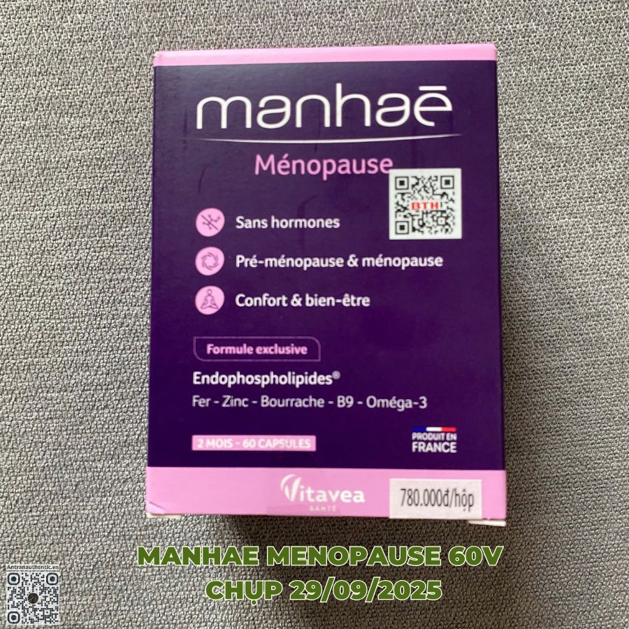 Manhae Menopause - Viên Uống Hỗ Trợ Nội Tiết, Giảm Triệu Chứng Tiền Mãn Kinh Và Mãn Kinh - Hàng Nhập Khẩu Chính Ngạch Có Đủ 3 Cách Xác Thực - 60v