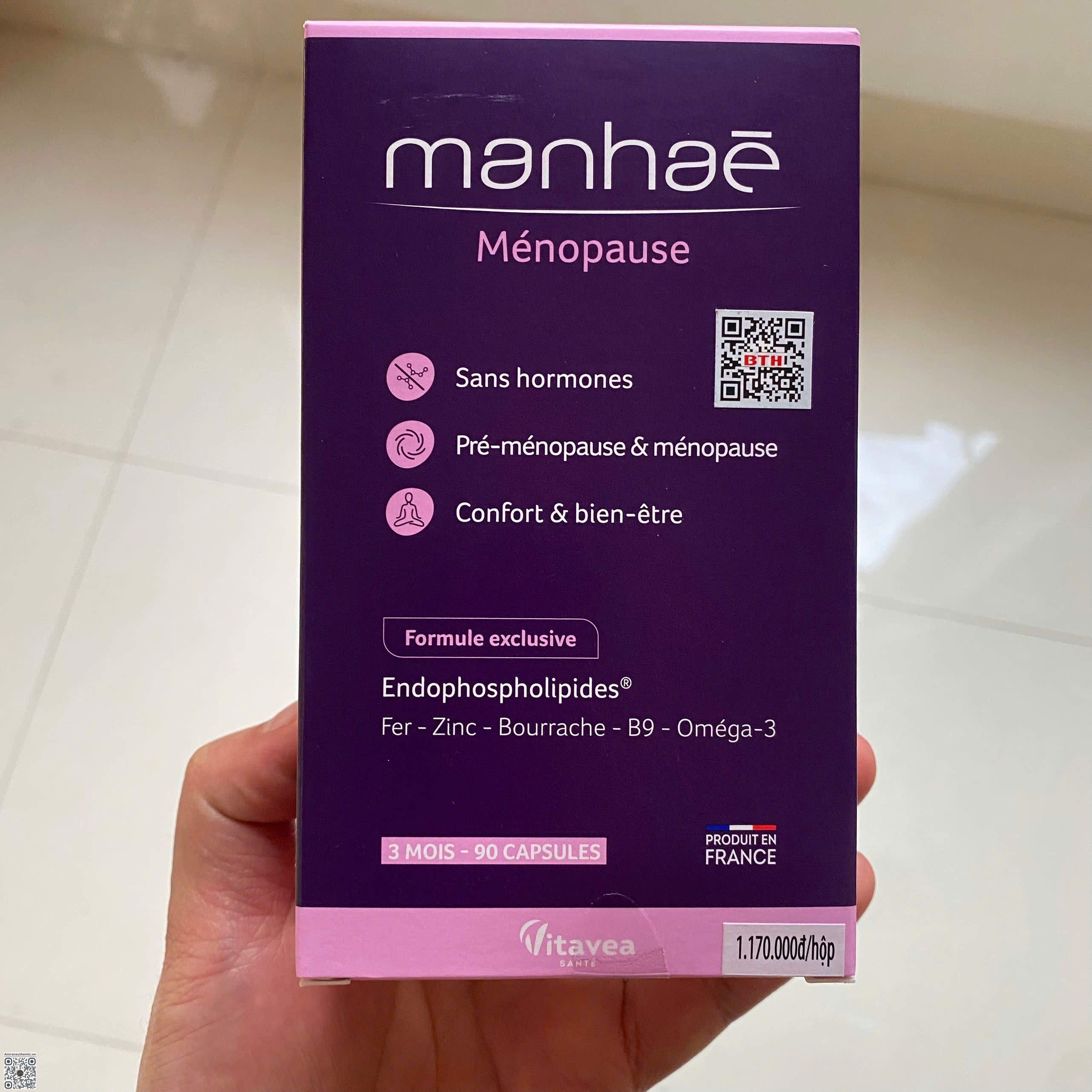 Manhae Menopause - Viên Uống Nội Tiết Của Pháp - Nhập Khẩu Chính Ngạch Có Tem Phụ Tiếng Việt, Tem Chống Hàng Giả - 90 Viên
