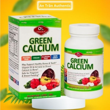 Viên Uống Olympian Labs Green Calcium - Bổ Sung Canxi Hữu Cơ Cho Cơ Thể Không Táo Bón - Lọ 100 Viên - Chính Hãng