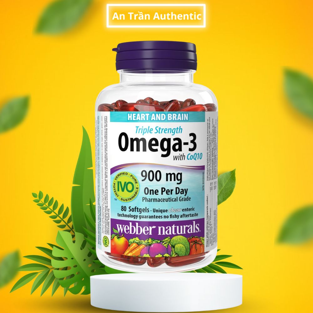 Viên Uống Webber Naturals Triple Strength Omega3 CoQ10 900mg - Nhập Khẩu Chính Ngạch Có Tem Phụ Tiếng Việt Nguồn Gốc Rõ Ràng - 80 viên