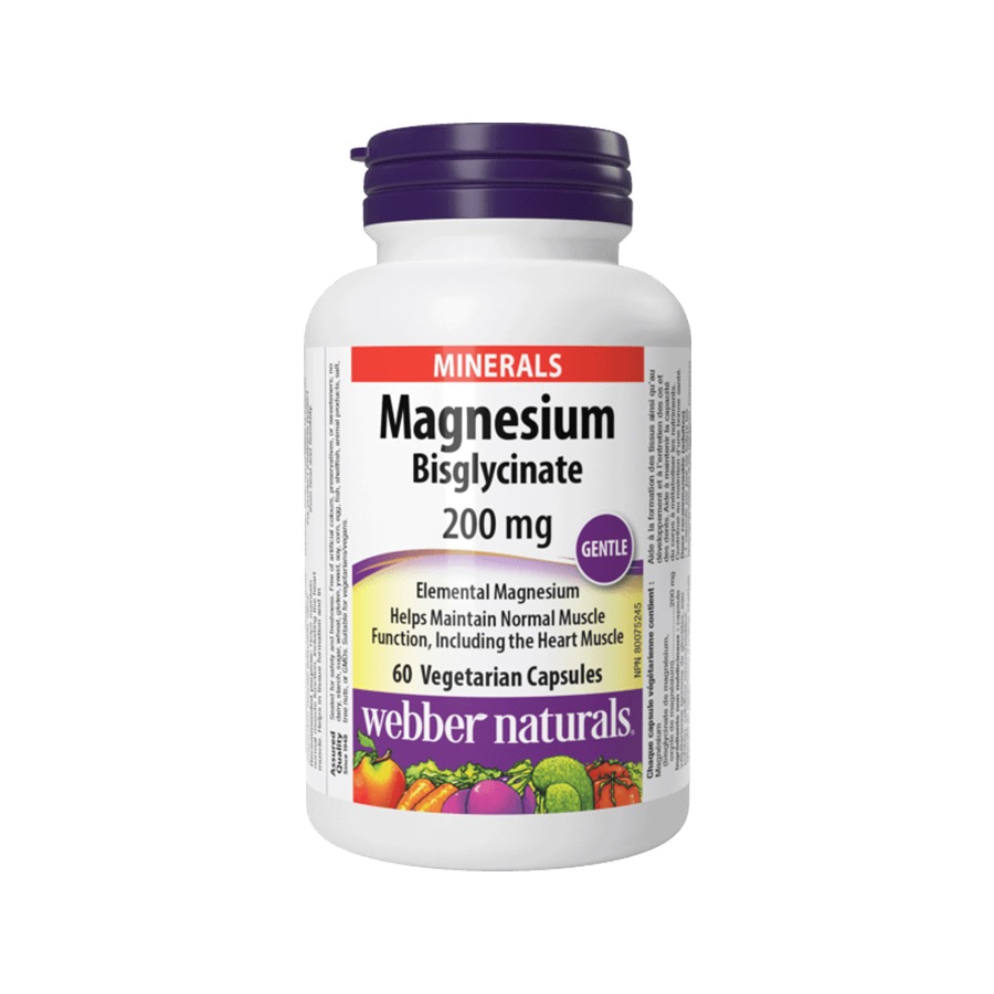 Viên Uống Webber Naturals Magnesium Bisglycinate 200mg - Ngủ Ngon, Giảm Căng Thẳng, Chuột Rút, Hỗ Trợ Tim Mạch - Nhập Khẩu Chính Ngạch Đủ 2 Tem - 60v