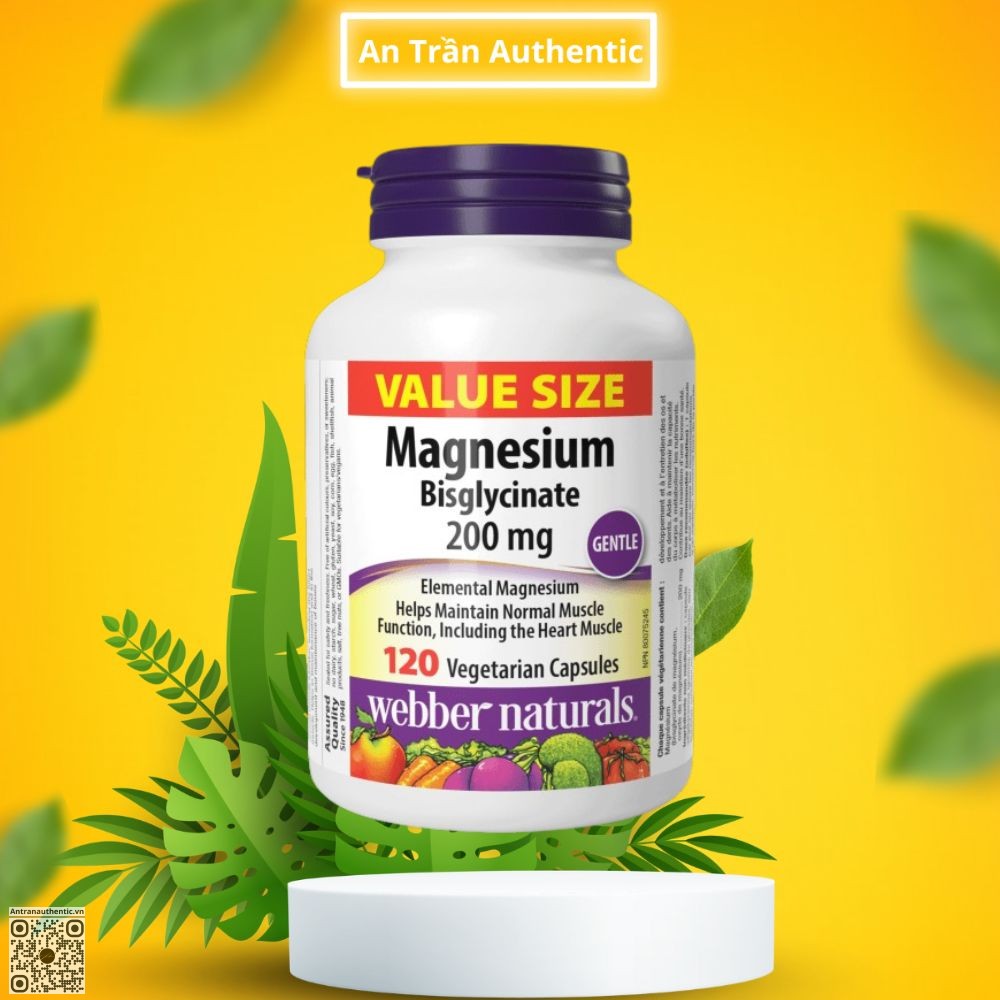 Viên Uống Bổ Sung Webber Naturals Magnesium Bisglycinate 200mg - Nhập Khẩu Chính Ngạch Có Tem Phụ Tiếng Việt Nguồn Gốc Rõ Ràng